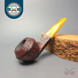 BriarWorks C53 Crimson Sandblasted Bulldog w/ Yellow Stem Briar Pipe, New