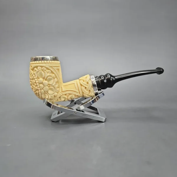 MBSD Meerschaum Silver Floral Billiard Reverse Calabash Block Meerschaum Pipe, New - Image 3