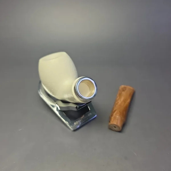 MBSD Meerschaum Silver Guilloche Egg Reverse Calabash Block Meerschaum Pipe, New - Image 11