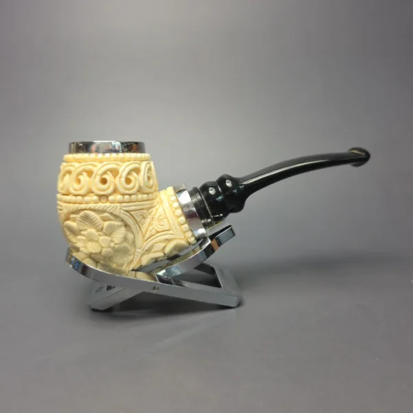 MBSD Meerschaum Double Silver Floral Egg Reverse Calabash Block Meerschaum Pipe, New - Image 3