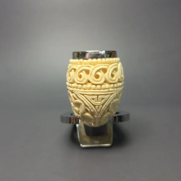 MBSD Meerschaum Double Silver Floral Egg Reverse Calabash Block Meerschaum Pipe, New - Image 4
