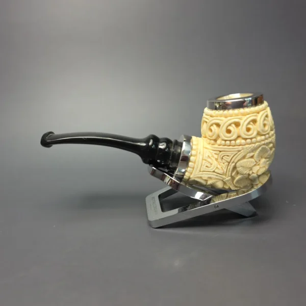 MBSD Meerschaum Double Silver Floral Egg Reverse Calabash Block Meerschaum Pipe, New - Image 5