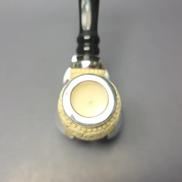 MBSD Meerschaum Double Silver Floral Egg Reverse Calabash Block Meerschaum Pipe, New - Image 6