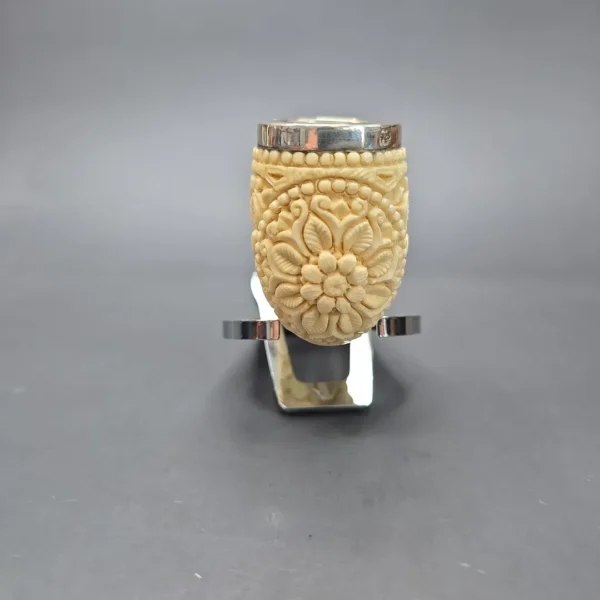 MBSD Meerschaum Silver Floral Billiard Reverse Calabash Block Meerschaum Pipe, New - Image 4