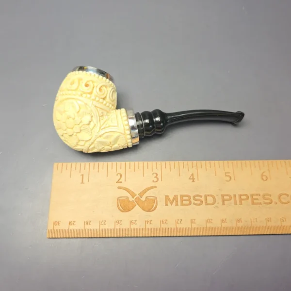 MBSD Meerschaum Double Silver Floral Egg Reverse Calabash Block Meerschaum Pipe, New - Image 9