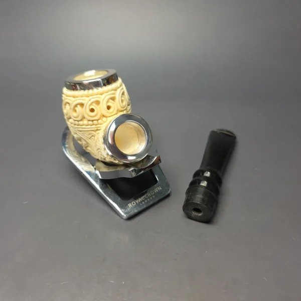 MBSD Meerschaum Double Silver Floral Egg Reverse Calabash Block Meerschaum Pipe, New - Image 11