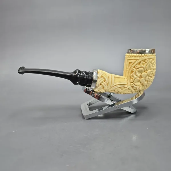 MBSD Meerschaum Silver Floral Billiard Reverse Calabash Block Meerschaum Pipe, New - Image 5