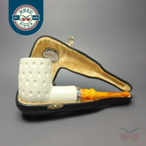 MBSD Meerschaum Silver Lattice Billiard Reverse Calabash Block Meerschaum Pipe, New