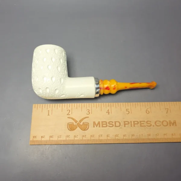 MBSD Meerschaum Silver Lattice Billiard Reverse Calabash Block Meerschaum Pipe, New - Image 9