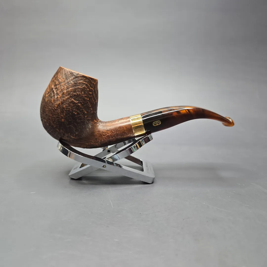 Chacom Churchill 851 Sandblasted Brandy w/ Brass Estate Briar Pipe, Unsmoked - Image 2