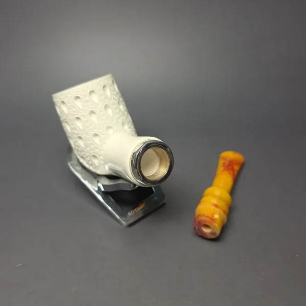 MBSD Meerschaum Silver Lattice Billiard Reverse Calabash Block Meerschaum Pipe, New - Image 11
