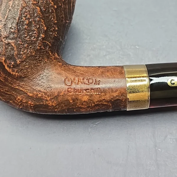 Chacom Churchill 851 Sandblasted Brandy w/ Brass Estate Briar Pipe, Unsmoked - Image 10