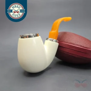 MBSD Meerschaum Silver Double Silver Smooth Oom Paul Reverse Calabash Block Meerschaum Pipe, New