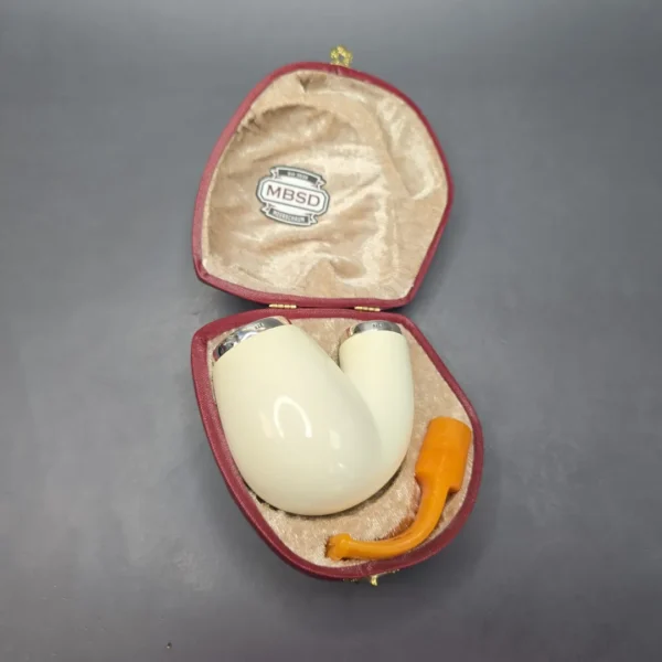 MBSD Meerschaum Silver Double Silver Smooth Oom Paul Reverse Calabash Block Meerschaum Pipe, New - Image 3