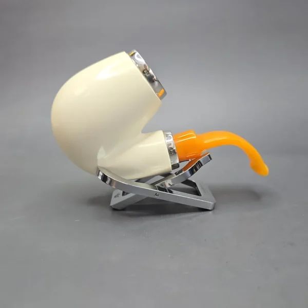 MBSD Meerschaum Silver Double Silver Smooth Oom Paul Reverse Calabash Block Meerschaum Pipe, New - Image 4