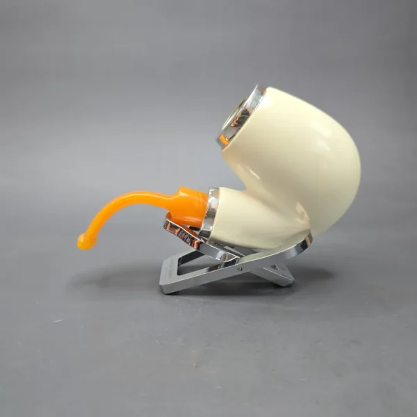 MBSD Meerschaum Silver Double Silver Smooth Oom Paul Reverse Calabash Block Meerschaum Pipe, New - Image 6
