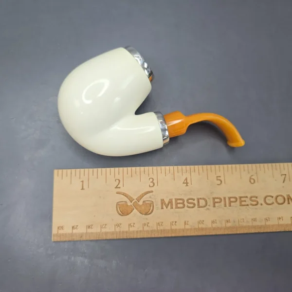 MBSD Meerschaum Silver Double Silver Smooth Oom Paul Reverse Calabash Block Meerschaum Pipe, New - Image 12