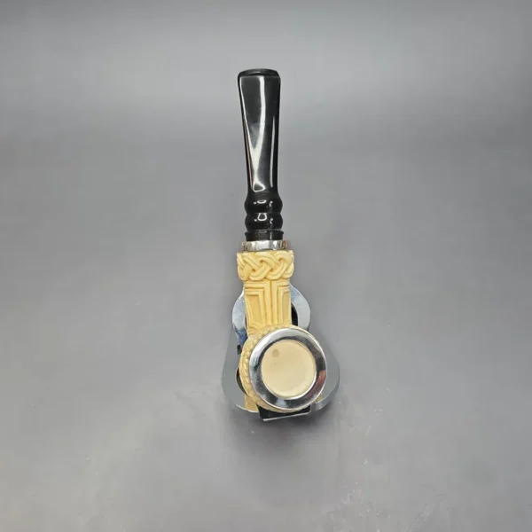 MBSD Meerschaum Silver Floral Billiard Reverse Calabash Block Meerschaum Pipe, New - Image 9