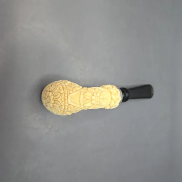 MBSD Meerschaum Silver Floral Billiard Reverse Calabash Block Meerschaum Pipe, New - Image 10