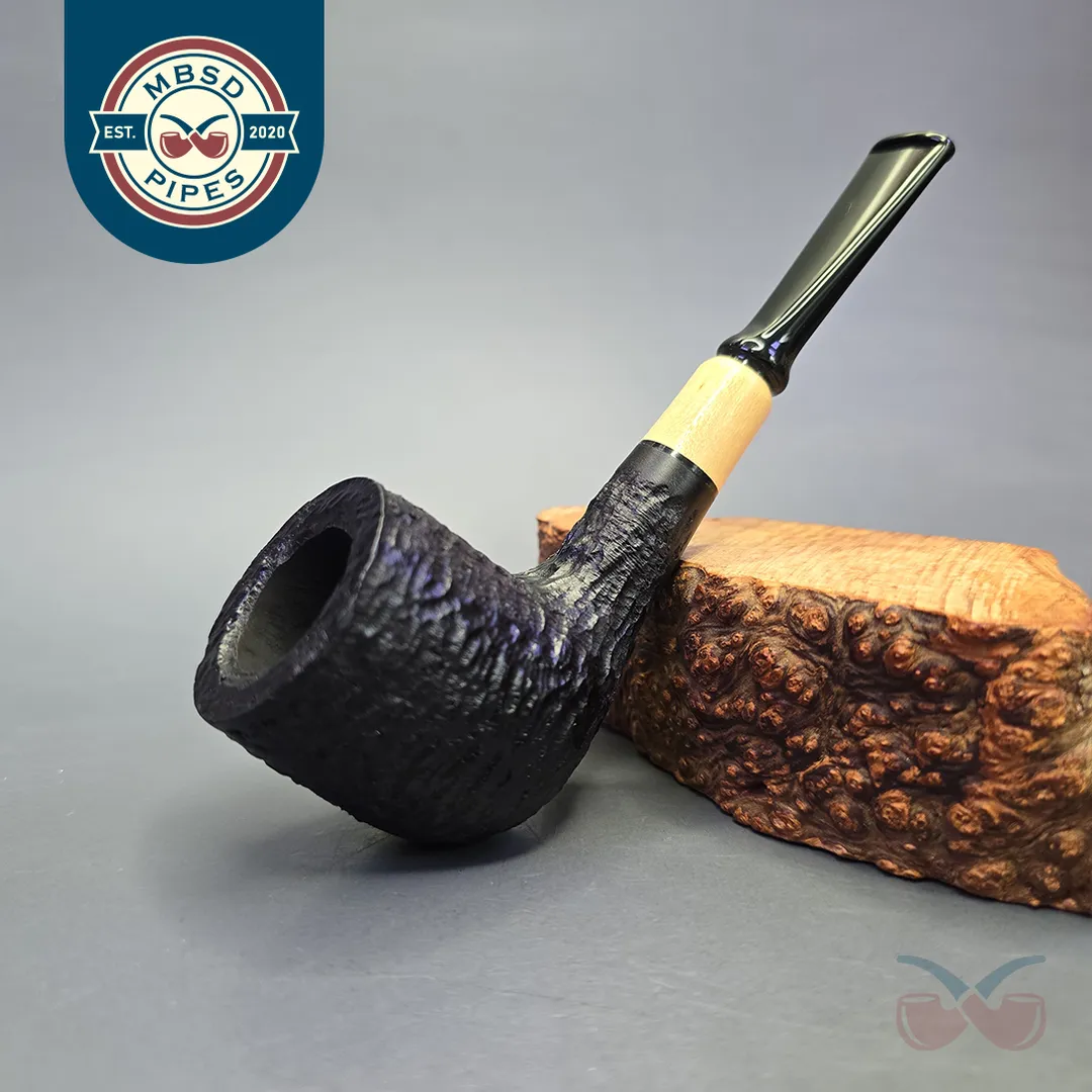 MBSD Briars by Piero Vitale Black Rusticated Billiard w/ Boxwood, Briar Pipe, New