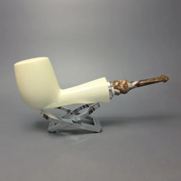 MBSD Meerschaum Silver XXL Smooth Billiard Reverse Calabash Block Meerschaum Pipe, New - Image 3