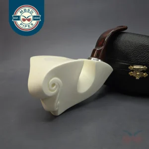 MBSD Meerschaum Silver Smooth Sculptural Sitter Reverse Calabash Block Meerschaum Pipe, New