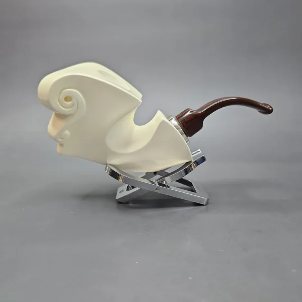 MBSD Meerschaum Silver Smooth Sculptural Sitter Reverse Calabash Block Meerschaum Pipe, New - Image 3