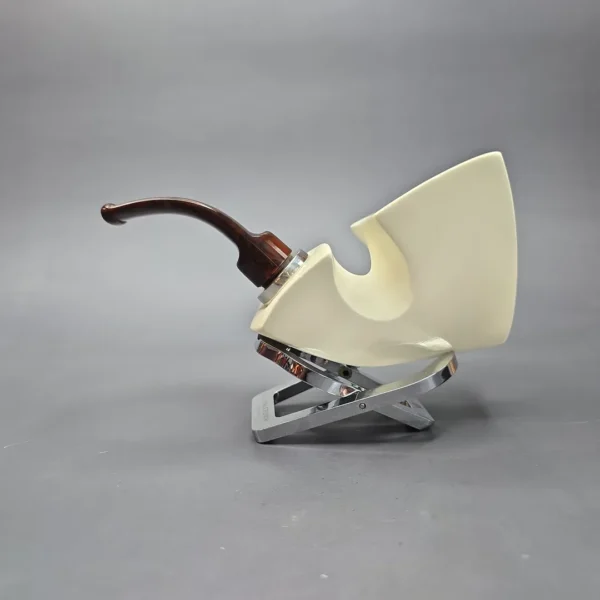 MBSD Meerschaum Silver Smooth Sculptural Sitter Reverse Calabash Block Meerschaum Pipe, New - Image 5
