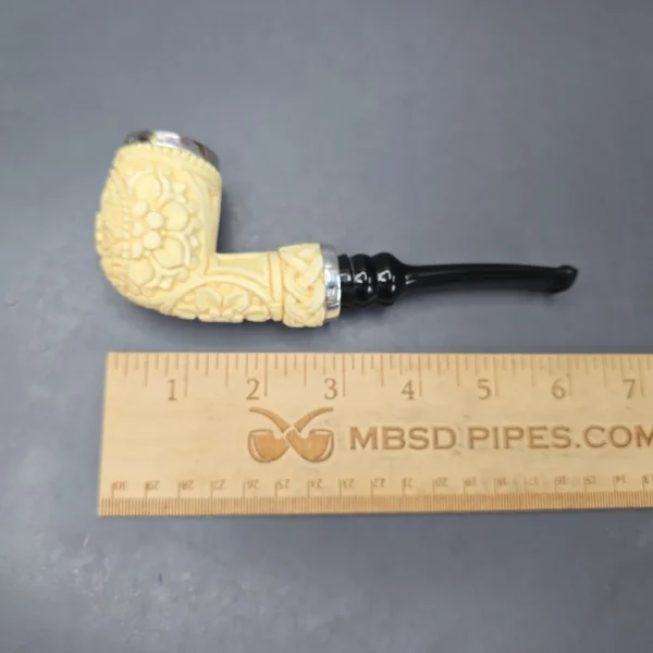 MBSD Meerschaum Silver Floral Billiard Reverse Calabash Block Meerschaum Pipe, New - Image 11