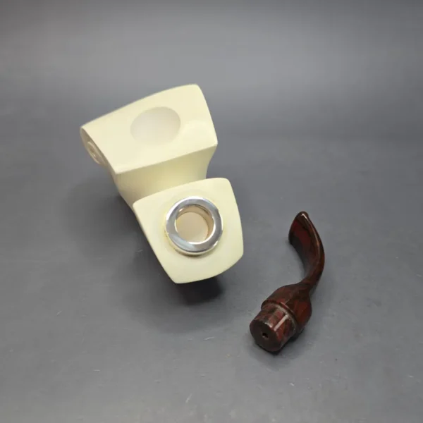 MBSD Meerschaum Silver Smooth Sculptural Sitter Reverse Calabash Block Meerschaum Pipe, New - Image 14