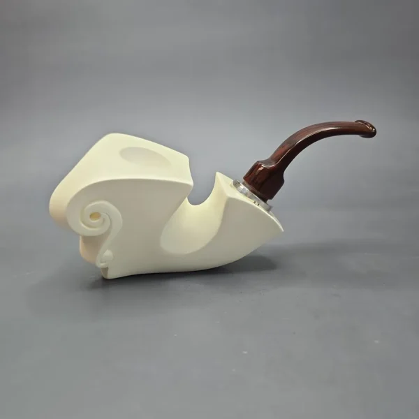 MBSD Meerschaum Silver Smooth Sculptural Sitter Reverse Calabash Block Meerschaum Pipe, New - Image 6