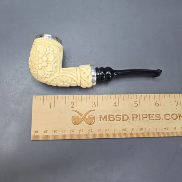 MBSD Meerschaum Silver Floral Billiard Reverse Calabash Block Meerschaum Pipe, New - Image 12
