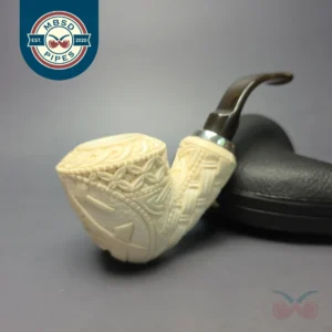 MBSD Meerschaum Silver Masonic & Guilloche Dublin Reverse Calabash Block Meerschaum Pipe, New
