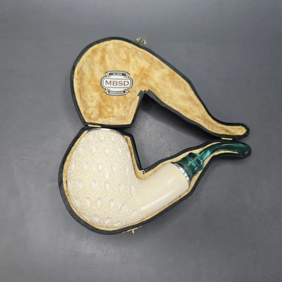 MBSD Meerschaum Nickel Mounted Lattice Egg Reverse Calabash Block Meerschaum Pipe, New - Image 2