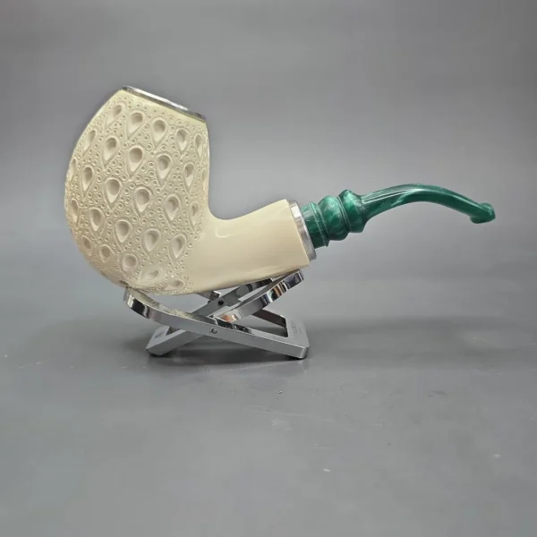 MBSD Meerschaum Nickel Mounted Lattice Egg Reverse Calabash Block Meerschaum Pipe, New - Image 3