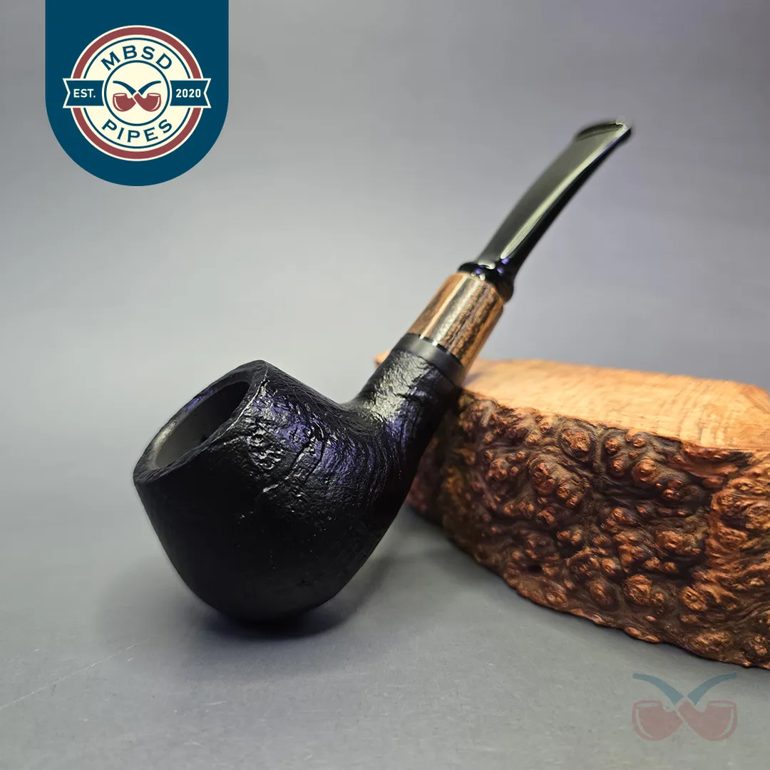 MBSD Briars by Piero Vitale Black Sandblasted Author w/ Zebrawood, Briar Pipe, New