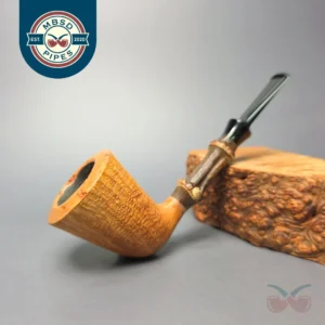 Emiliano Partially Sandblasted Dublin w/ Black Bamboo & Jupati Handmade Briar Pipe, New
