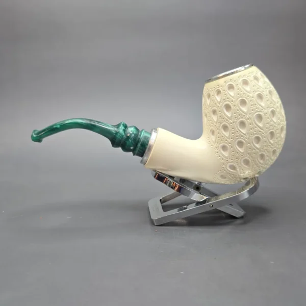 MBSD Meerschaum Nickel Mounted Lattice Egg Reverse Calabash Block Meerschaum Pipe, New - Image 5