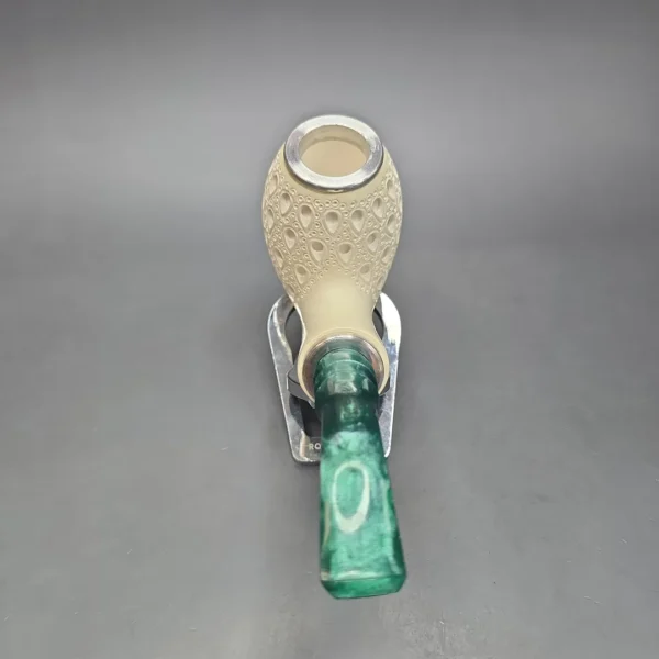 MBSD Meerschaum Nickel Mounted Lattice Egg Reverse Calabash Block Meerschaum Pipe, New - Image 6