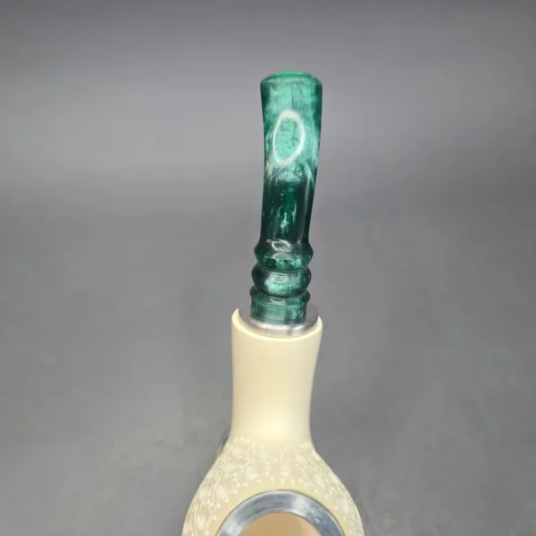 MBSD Meerschaum Nickel Mounted Lattice Egg Reverse Calabash Block Meerschaum Pipe, New - Image 8