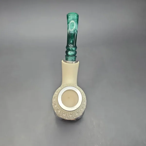 MBSD Meerschaum Nickel Mounted Lattice Egg Reverse Calabash Block Meerschaum Pipe, New - Image 9