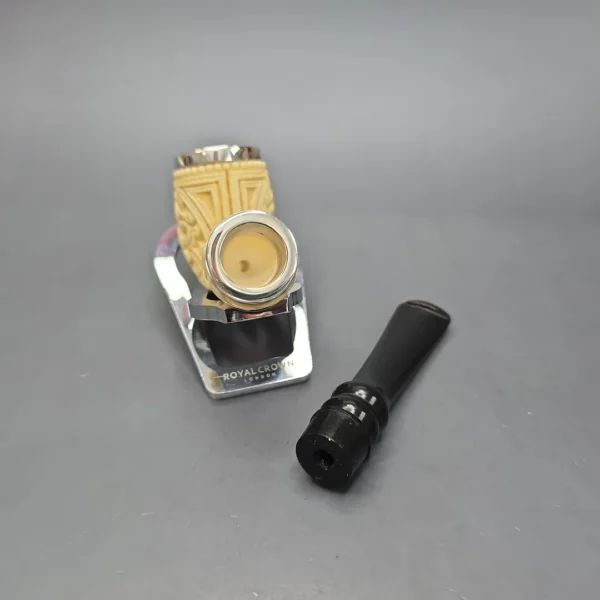 MBSD Meerschaum Silver Floral Billiard Reverse Calabash Block Meerschaum Pipe, New - Image 14