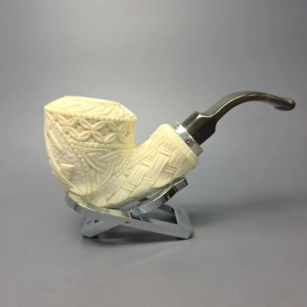 MBSD Meerschaum Silver Masonic & Guilloche Dublin Reverse Calabash Block Meerschaum Pipe, New - Image 3