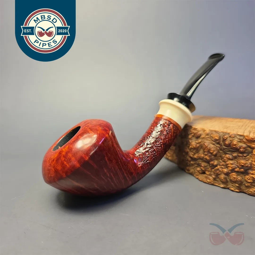 Sebastian Heck Partially Sandblasted Rhodesian w/ Ivorite Handmade Briar Pipe, New