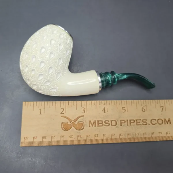 MBSD Meerschaum Nickel Mounted Lattice Egg Reverse Calabash Block Meerschaum Pipe, New - Image 11