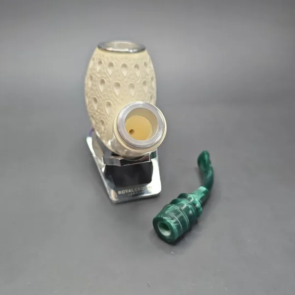 MBSD Meerschaum Nickel Mounted Lattice Egg Reverse Calabash Block Meerschaum Pipe, New - Image 13