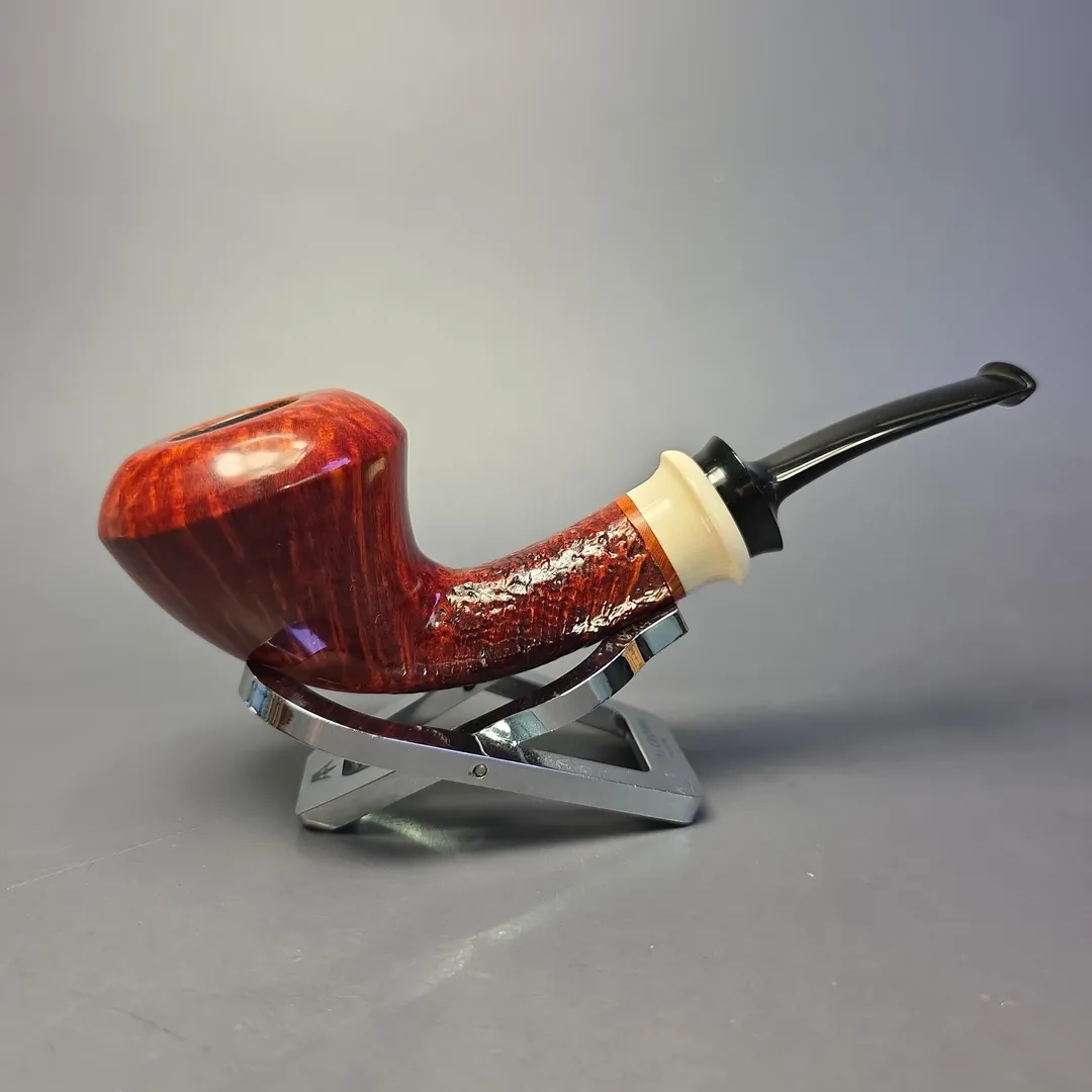Sebastian Heck Partially Sandblasted Rhodesian w/ Ivorite Handmade Briar Pipe, New - Image 2