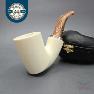 MBSD Meerschaum Silver Smooth Stack Reverse Calabash Block Meerschaum Pipe, New