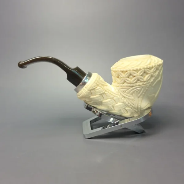 MBSD Meerschaum Silver Masonic & Guilloche Dublin Reverse Calabash Block Meerschaum Pipe, New - Image 5