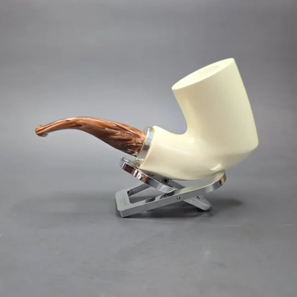 MBSD Meerschaum Silver Smooth Stack Reverse Calabash Block Meerschaum Pipe, New - Image 4